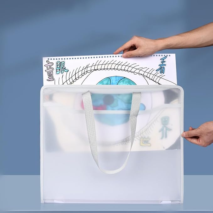 Shulaner Plastic Art Portfolio Folder with Zipper and Handle Large Waterproof Bag Artwork Storage Container for Drawing Sketch Photography Poster Files Document White