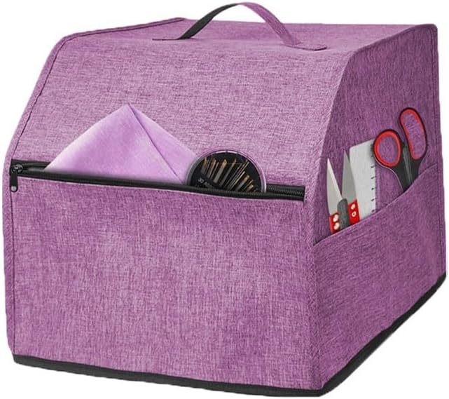 Overlock Sewing Machine Cover with Oxford Cloth and Multiple Storage Pockets, Protective Dust Shield for Serger or Overlock Machine, Fits 31.5 x 29 x 28.5 cm, Simpleto Clean for Home Sewing(Purple)