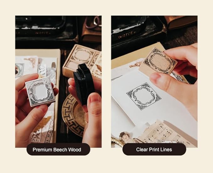 7pcs Wood Rubber Stamp Set, Frame Pattern Decorative Stamp Set for Art Craft, Journal, Diary, Scrapbook, Planner, Letter, Card Making M-19 (Set-2)