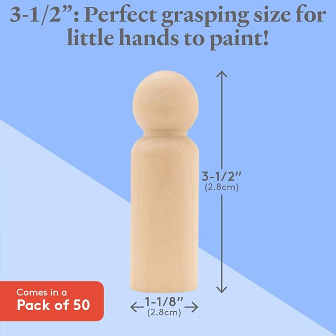 Large Wooden Peg Dolls 3-1/2 inch, Pack of 50 Unfinished Jumbo Dad Peg Doll Figures for Peg People Crafts