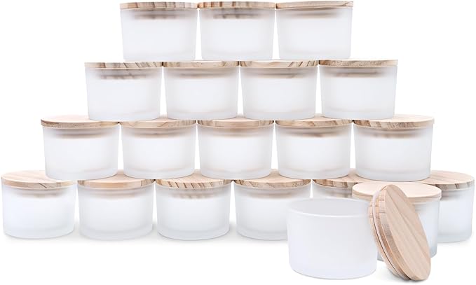 SHOWIN Thick Candle Jars for Making Candles 20 Pcs, 4 OZ Empty Jars with Wood Lids for Candle Making, Sample Container, Frosted White