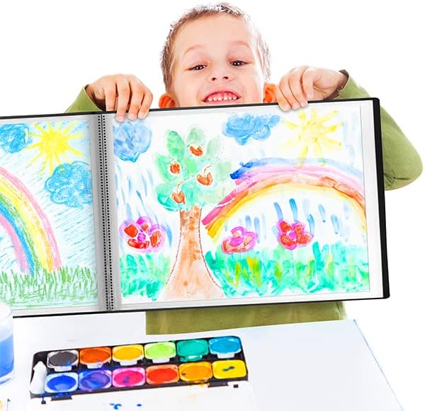 Dunwell 11x14 Portfolio Binder (Black, Horizontal), Presentation Book with 24 Pockets, Large 11 x 14 Art Portfolio Folder, Acid-Free Poly Cover and Sleeves