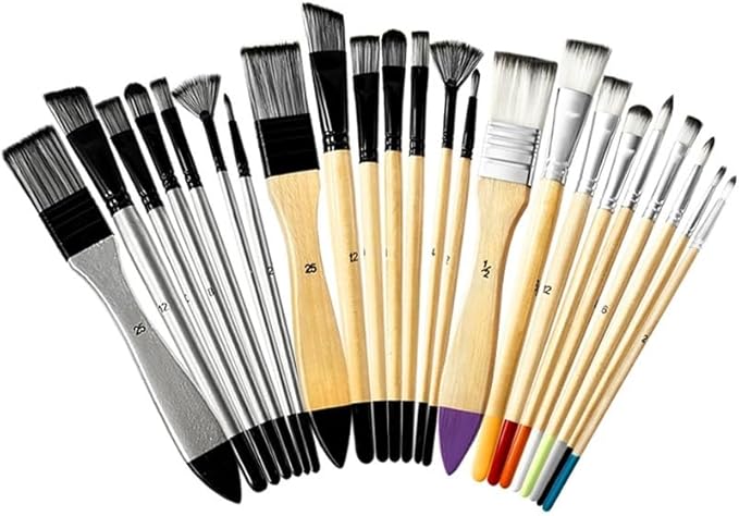 Paint Brushes Set, 1 Pack 7 Pcs Round-Pointed Tip Nylon Hair Artist Acrylic Paint Brushes for Acrylic Painting Oil Watercolor, Face Nail Art, Canvas, Miniature Detailing & Rock Painting