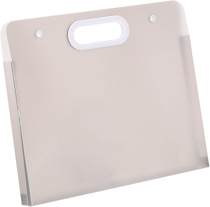 PATIKIL 13 x 11 Inch Plastic Art Portfolio, Large Art Storage Bag with Handles, Waterproof Folder Container for Artwork Drawing Sketch Poster Photography Diamond Painted, Clear Gray