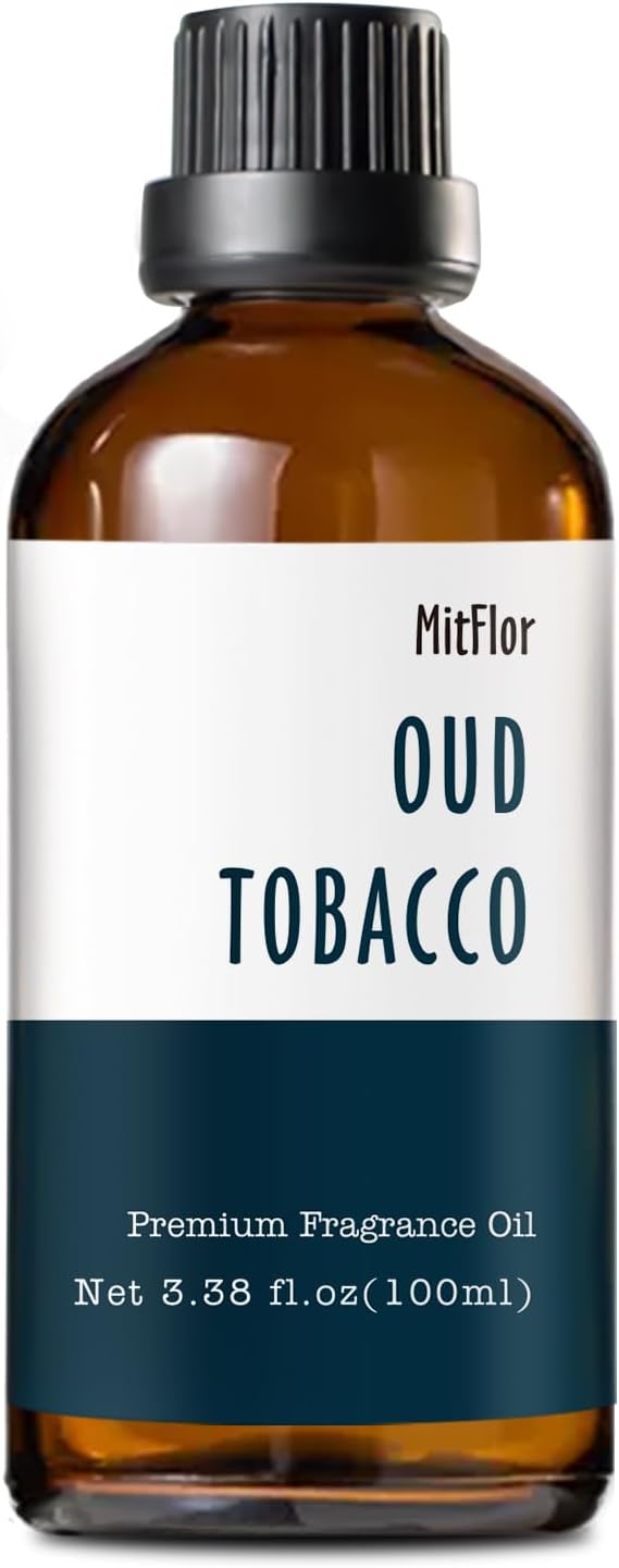 Oud Tobacco Fragrance Oil, MitFlor Single Scented Oil, Large Size Premium Grade Fragrance Oil for Soap & Candle Making, Aromatherapy Oil, Men & Woody Scent for Home Fragrance - 3.38 OZ/100ML