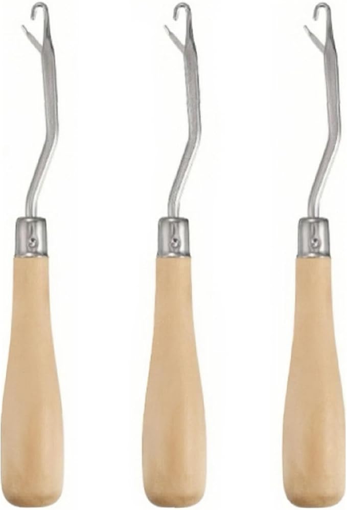 Luwigs 3PCS Wooden Bent Latch Hook Tool Crochet Needle for Micro Braids,Hair Extensions,Rug Making and Art Crafts