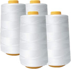 AK Trading 4-Pack White All Purpose Sewing Thread Cones (6000 Yards Each) of High Tensile Polyester Thread Spools for Sewing, Quilting, Serger Machines, Overlock, Merrow & Hand Embroidery