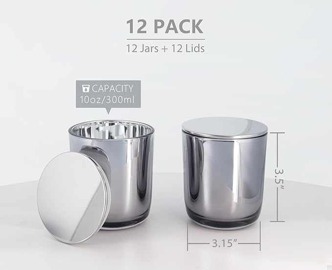 Aroparc Bulk Candle Jars with Lids, 10oz Elegant Candle Container for Candle Making 12 Pack Empty Candle Holder with Metal Lids Tumbler Jar Candle Tins Candle Making Supplies (Stainless Steels)
