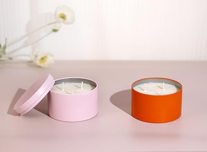 Candle Tins with Lids, 3 Wicks Candle Jars 14oz/420ml Candle Containers 12 Pack Seamless Bulk Candle Containers for Candle Making Supplies Wholesale Empty Candle Jars - Pink