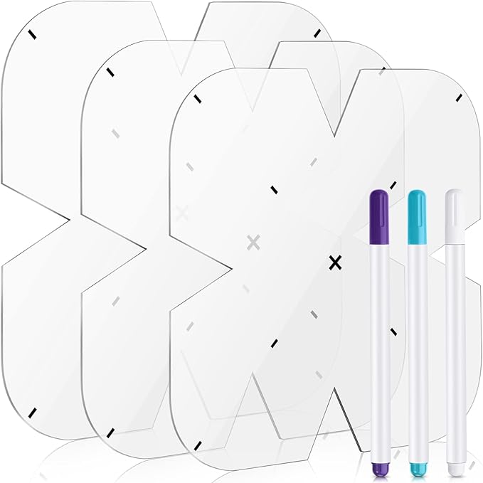 Flutesan 3 Pcs Bowl Cozy Pattern Template 8/10/12 Inch Clear Acrylic Bowl Wrap Sewing Pattern Template with 3 Pieces Water Soluble Pen Batting Quilting Cut on Fold Stencil(Round Edge)