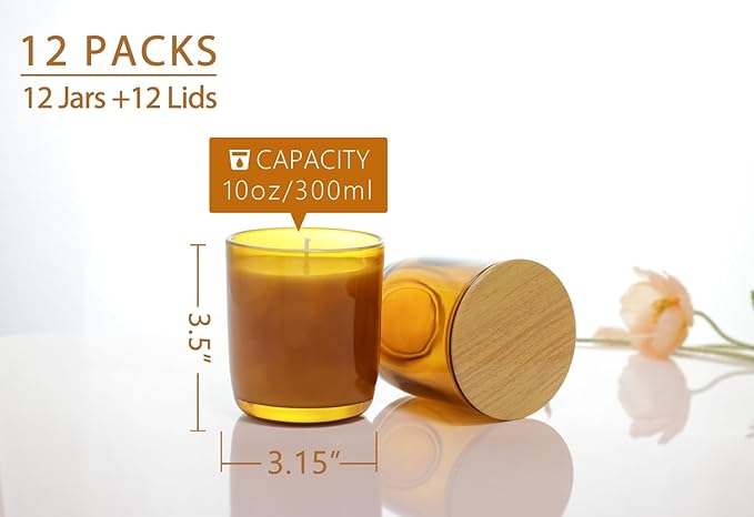 Aroparc Candle Jars for Candle Making 10oz U Base Tumbler Jars for DIY, Bulk Vessel - 12 Containers +12 Metal Lids - Brown