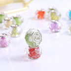 100 Pieces 14mm European Large Hole Spacer Beads Mix Color with Silver Brass Cores Assortments Charm Lampwork Beads Supplies for Necklace Bracelets Jewelry Making (Faceted Powder)