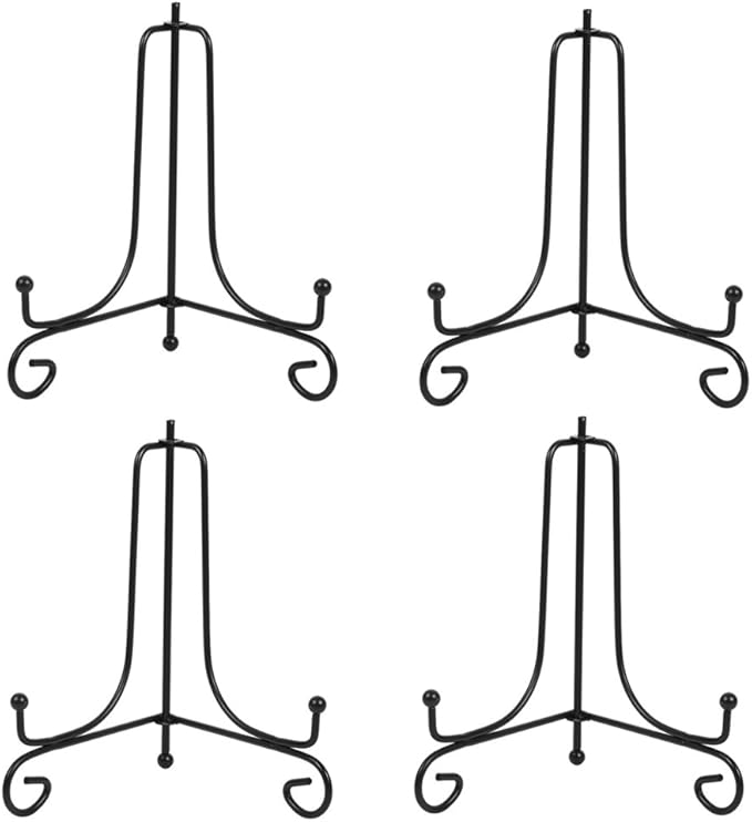 (4 pack)8"Iron Display Stand, Black Iron Easel Plate Display Photo Holder Stand, Displays Picture Frames, Cookbooks, Decorative Plates, Tablets and Art
