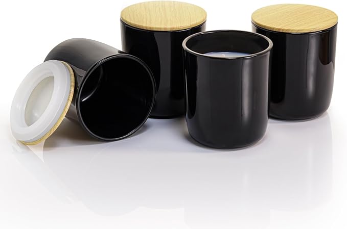 Aroparc Candle Jars for Candle Making 10oz U Shape Base Tumbler Jars for DIY, Bulk Vessel - 12 Containers +12 Metal Lids - Black