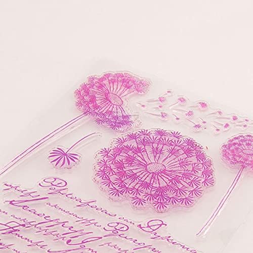 Pink Flying Dandelion Flowers Background Clear Stamps Silicone Stamp Cards with Sentiments,Greeting Words Pattern for Holiday Card Making Decoration and DIY Scrapbooking Album DIY Crafts