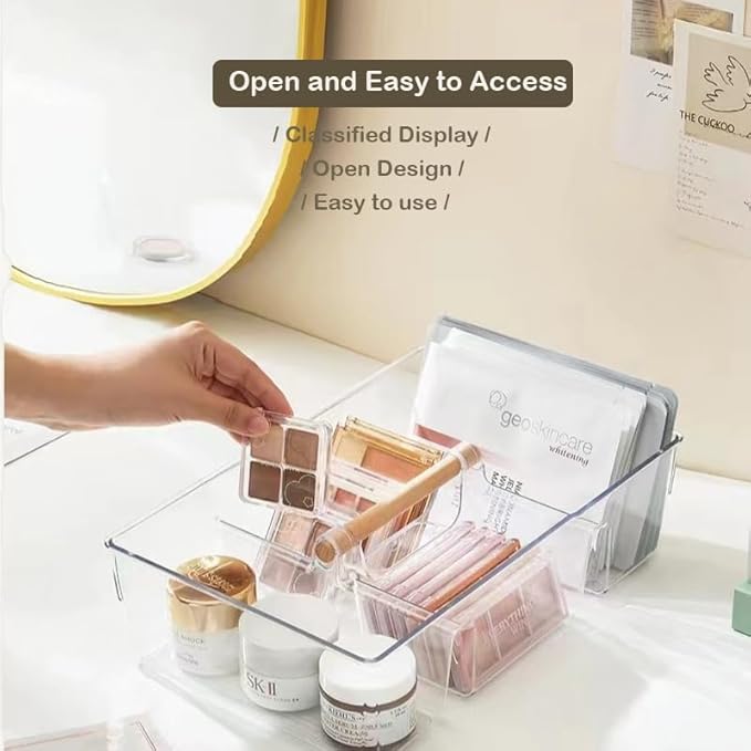 RS ONE Cosmetic storage box | Large-capacity cosmetic box holder, suitable for countertop dressing table and bathroom table storage (Transparent gray)