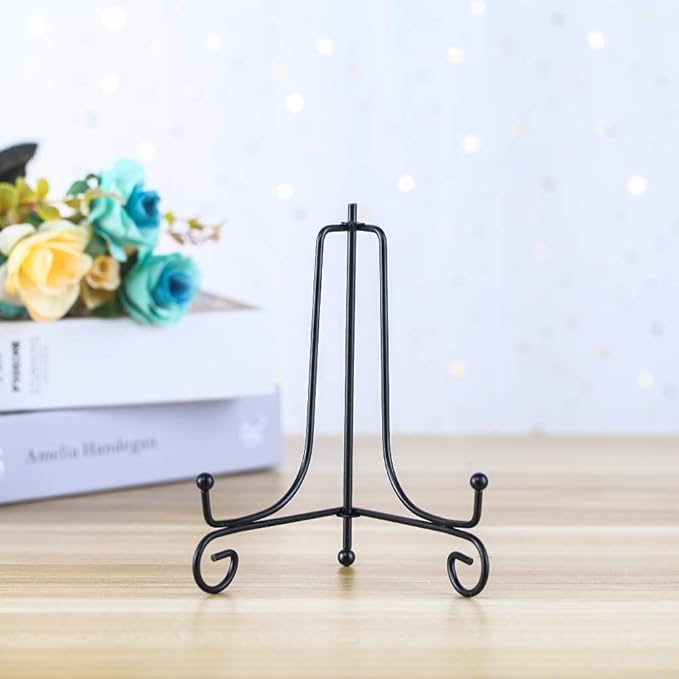 (4 pack)6"Iron Display Stand, Black Iron Easel Plate Display Photo Holder Stand, Displays Picture Frames, Cookbooks, Decorative Plates, Tablets and Art