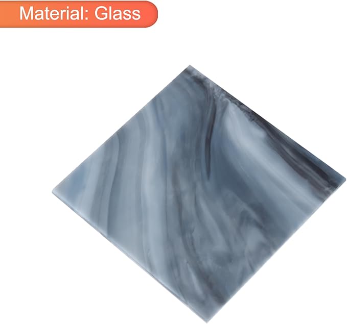 MECCANIXITY Stained Glass Sheet Mosaic Tile 3.9 Inch x 3.9 Inch Grey Color Stained Glass Sheets for Crafts DIY, Art Project