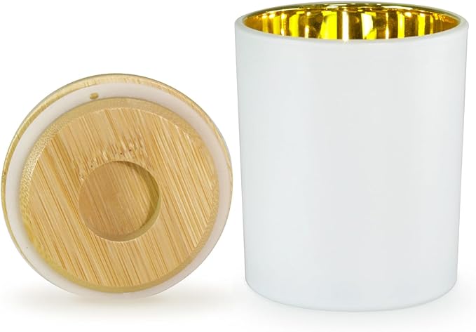 Aroparc Candle Jars with Lids 10oz, Elegant Gold Interior Candle Jars for Candle Making 12 Pieces with Bamboo Lids - White Matte