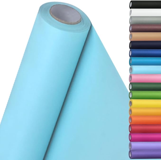 SMART&CASUAL 15" x 450" (37.5') Kraft Paper Roll for Art Craft Supplies Gift Wrapping Moving Packing Kids Painting Drawing Paint Easel Poster Chart Paper (Light Blue, 15" W x 450" L (37.5'))