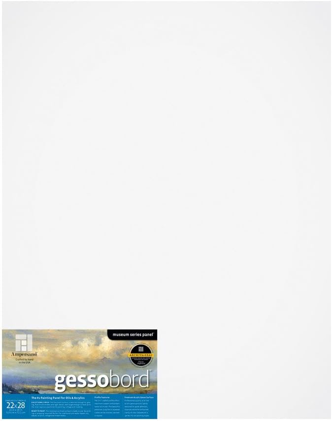Ampersand Art Supply Gesso Wood Painting Panel: Museum Series Gessobord, 22" x 28", 1-1/2" Cradled Profile
