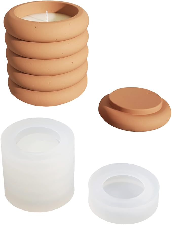 BOOWAN NICOLE Concrete Candle Jar Mold with Lid Cement Storage Pot Silicone Mould DIY Planter Making Tools