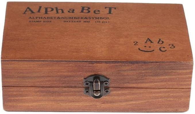 70 Pcs Wooden Rubber Stamps Number and Alphabet Letter Wood Rubber Stamps Set Wooden Rubber Number Letter, Stamper Seal Set with Wooden Box Vintage DIY