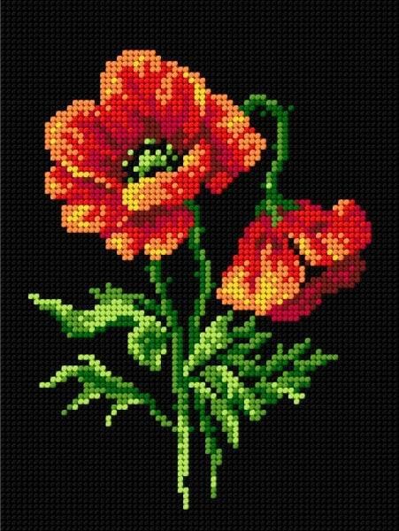 Wizardi Needlepoint Canvas for halfstitch Without Yarn Red Poppies 2573F Orchidea