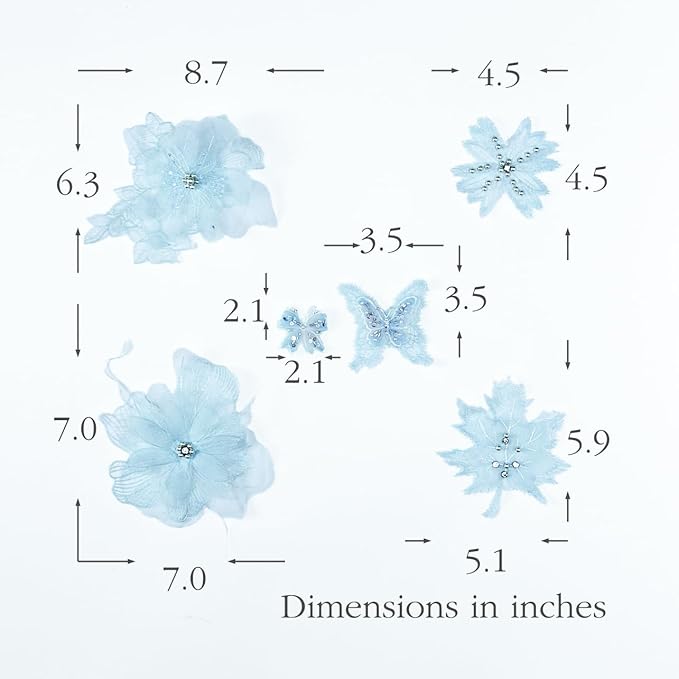 6 Pieces 3D Flower Lace Embroidery Butterflies Appliques Pearl Patches for Repairing and Decorating, Sewing Craft Clothing Jeans Jackets Bags (Light Blue)