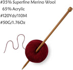 Merino Wool Yarn, 12-Ply Luxurious and Soft Yarn for Hand Knitting & Crocheting, 1.76 OZ/50g, 120 yds/110 Meters(Deep Red,6Balls)