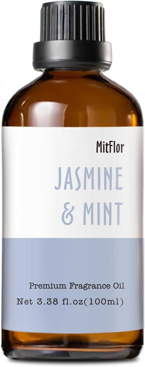 Jasmine & Mint Fragrance Oil, MitFlor 3.38 OZ/100ml Hotel Diffuser Oils,Premium Grade Fragrance Oil for Soap & Candle Making Scent, Aromatherapy Essential Oil, Fresh Scent for Home Fragrance