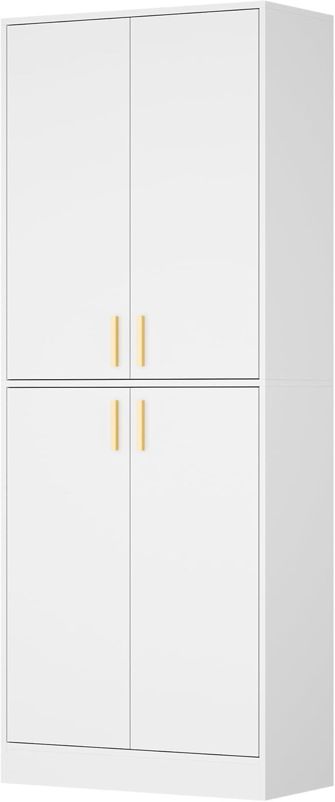 Cozy Castle Kitchen Pantry Cabinet, 71" Tall Wood Storage Cabinet with Doors and Shelves 4 Doors Freestanding Cupboard for Dining Room Living Room Bathroom Furniture, White