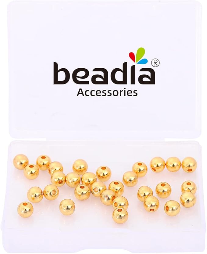 18K Gold Plated Round Spacer Beads 6mm 30pcs for Jewelry Making Findings Non Tarnish