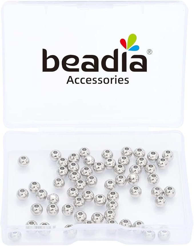 Platinum Plated Round Spacer Beads 5mm 60pcs for Jewelry Making Findings Non Tarnish