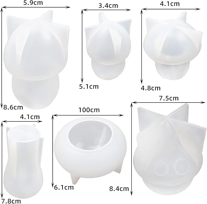 6 Pack Mushroom Mold Mushroom Candle Mold Plant Resin Mold Clay Mold Candle Making Molds Craft Supplies 3D Mold Silicone Mold for Resin Resin Casting Mold