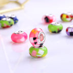 100 Pieces 14mm European Large Hole Spacer Beads Mix Color with Silver Brass Cores Assortments Charm Lampwork Beads Supplies for Necklace Bracelets Jewelry Making (Mosaic Beads)