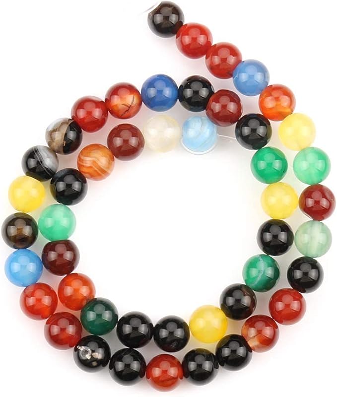 10mm Natural Multicolor Agate Beads for Jewelry Making Round Loose Gemstone Stones 1 Strand 15 Inch (36-38 pcs)