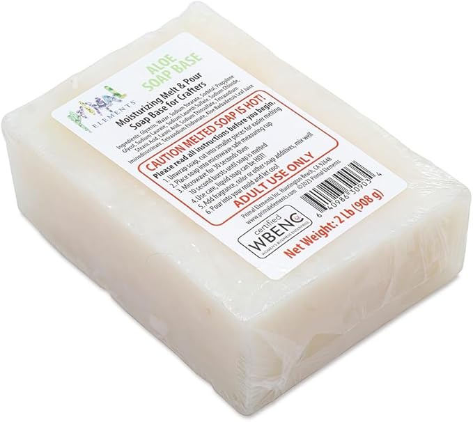 Primal Elements Aloe Soap Base - Moisturizing Melt and Pour Glycerin Soap Base for Crafting and Soap Making, Vegan, Cruelty Free, Easy to Cut - 2 Pound