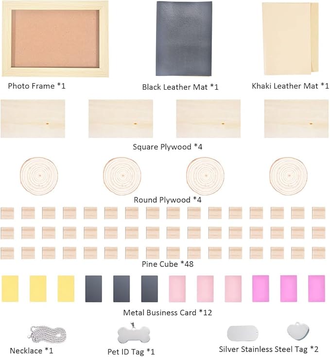 Longer 77pcs Laser Engraving Material Kit DIY Material Package for Custom Business Card Metal Plywood Pet ID Keychain