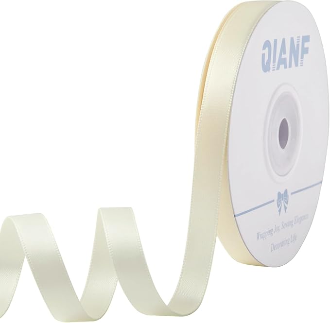 Cream Ribbon 3/8 Inch Double Face Satin Ribbon for Gift Wrapping Hair Bows Making Chair Sash Valentine's Day Wedding Birthday Party Invitation Decorations Floral Craft Sewing, 25 Yards