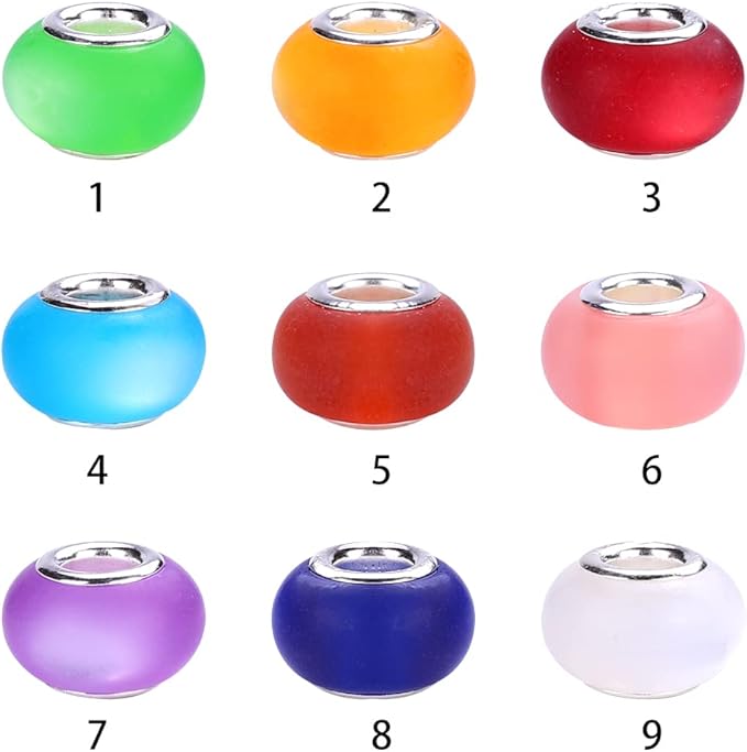 100 Pieces 14mm European Large Hole Spacer Beads Mix Color with Silver Brass Cores Assortments Charm Lampwork Beads Supplies for Necklace Bracelets Jewelry Making (Frosted cat Eye)