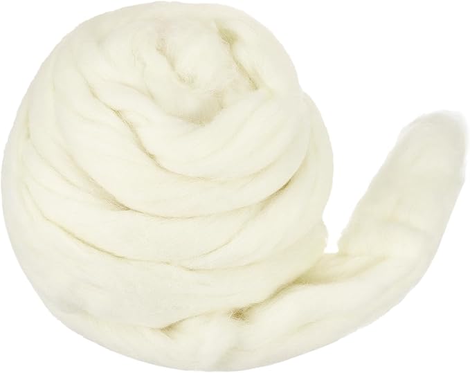 MECCANIXITY Wool Roving Yarn Soft Felting Wool 50g/1.76oz Pure Chunky Roving Yarn for Needle Felting Knitting Blanket Spinning Weaving Art DIY Craft Light Beige