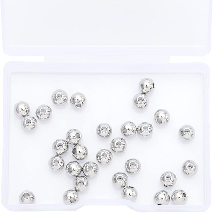 Platinum Plated Round Spacer Beads 6mm 30pcs for Jewelry Making Findings Non Tarnish