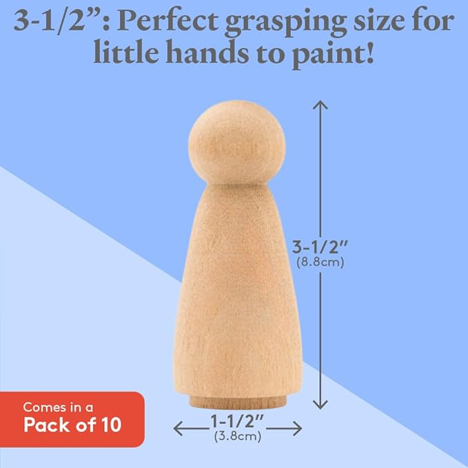 Wood Peg Dolls, 3.5 Inch Large Mom/Angel Shape Wooden Peg People, Pack of 10 Wood Dolls for Play, Strong Birch Wood People Figures, Peg Dolls Unfinished, Pegs for Crafts