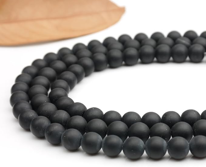 10mm 100pcs Natural Stone Beads Matte Black Onyx Round Genuine Stone Beading Loose Gemstone Hole Size 1mm DIY Charm Smooth Beads for Bracelet Necklace Earrings (Matte Black Onyx 10mm)