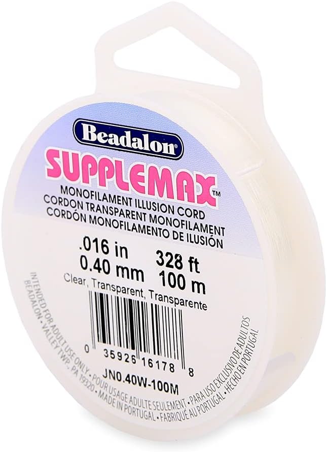 Beadalon SuppleMax Illusion Beading Cord, 0.40 mm / 0.016 in, Clear Monofilament, 100 m / 328 ft