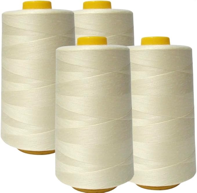 AK Trading CO. 4-Pack Ivory All Purpose Sewing Thread Cones (6000 Yards Each) of High Tensile Polyester Thread Spools for Sewing, Quilting, Serger Machines, Overlock, Merrow & Hand Embroidery
