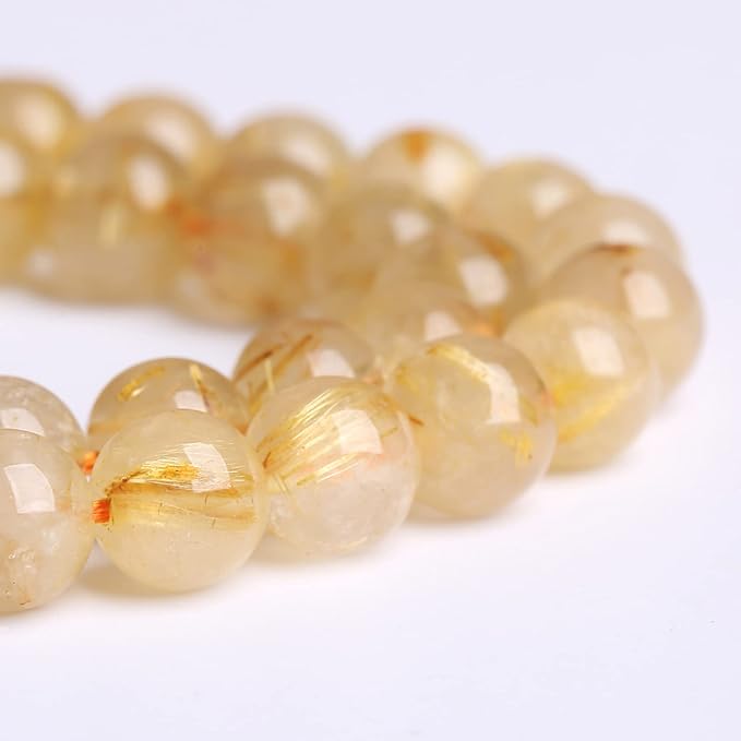 6MM 60PCS Natural Stone Golden Rutile Quartz Beads Gemstone 2A Grade Actinolite Semi Precious Crystal Loose Beads for Jewelry Making DIY Bracelet Necklace 1 Strand