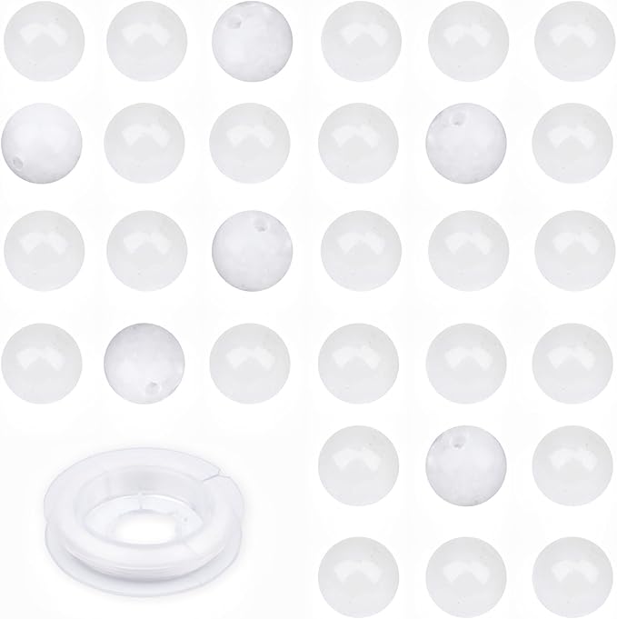 10mm 100pcs Natural Stone Beads White Jade Round Genuine Stone Beading Loose Gemstone Hole Size 1mm DIY Charm Smooth Beads for Bracelet Necklace Earrings (White Jade 10mm)