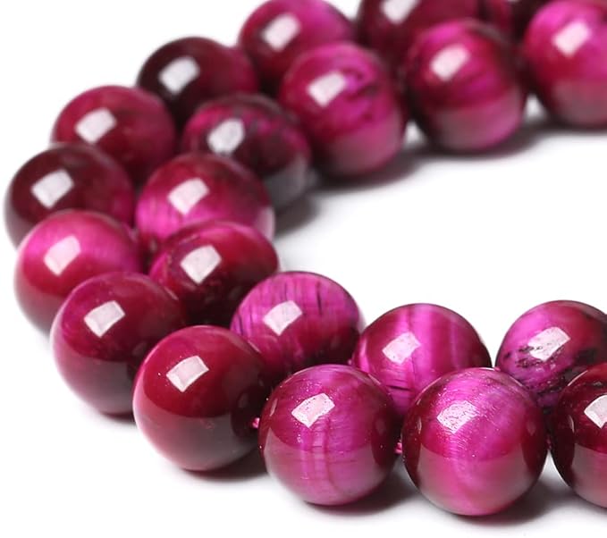 Natural Rose Red Tiger Eye Agate Stone Round Loose Beads for Jewelry Making Semi-Precious Beads DIY Bracelet Necklace 6mm 61pcs (Rose Red Tiger Eye Stone, 6mm)